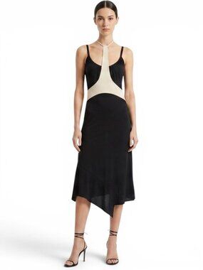 Renee Bardot Black Stretch Jersey with Beige Choker Harness Neck Dress Size S